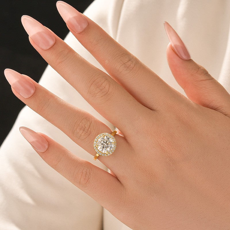 Moissanite Classic 3.0Ct Round Cut Halo Engagement Ring In Sterling Silver - louilyjewelry