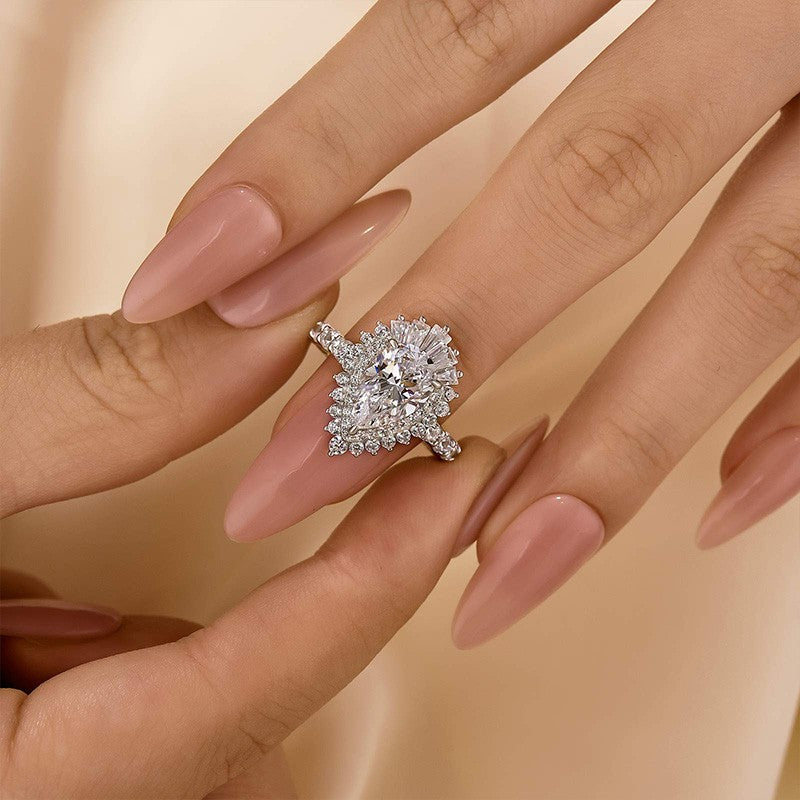 Vintage 2.2Ct Halo Pear Cut Engagement Ring Travel Ring In Sterling Silver - louilyjewelry