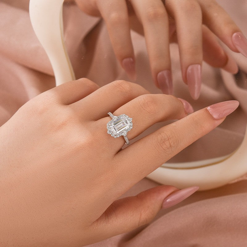 Vintage 3.5Ct Emerald Cut Halo Engagement Ring Promise Ring For Her - louilyjewelry