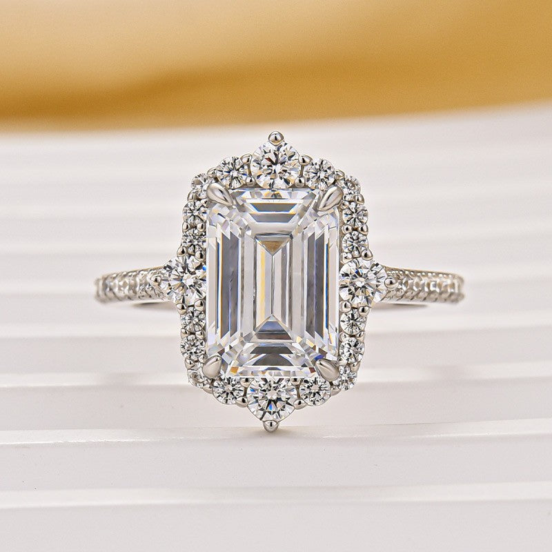 Vintage 3.5Ct Emerald Cut Halo Engagement Ring Promise Ring For Her - louilyjewelry