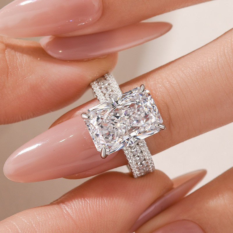 6.5Ct Radiant Cut Three-Row Luxe Engagement Ring Travel Ring For Her - louilyjewelry