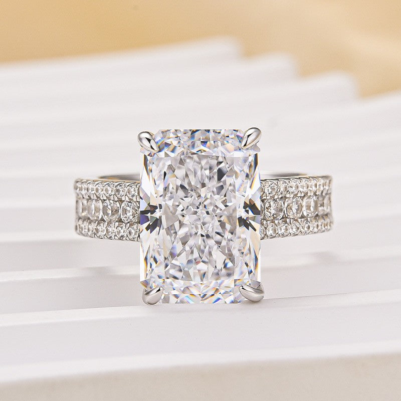 6.5Ct Radiant Cut Three-Row Luxe Engagement Ring Travel Ring For Her - louilyjewelry