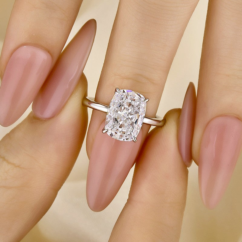 S925 Sparkle 4.5~8.5Ct Cushion Cut Engagement Ring In Sterling Silver Daily Wear Ring