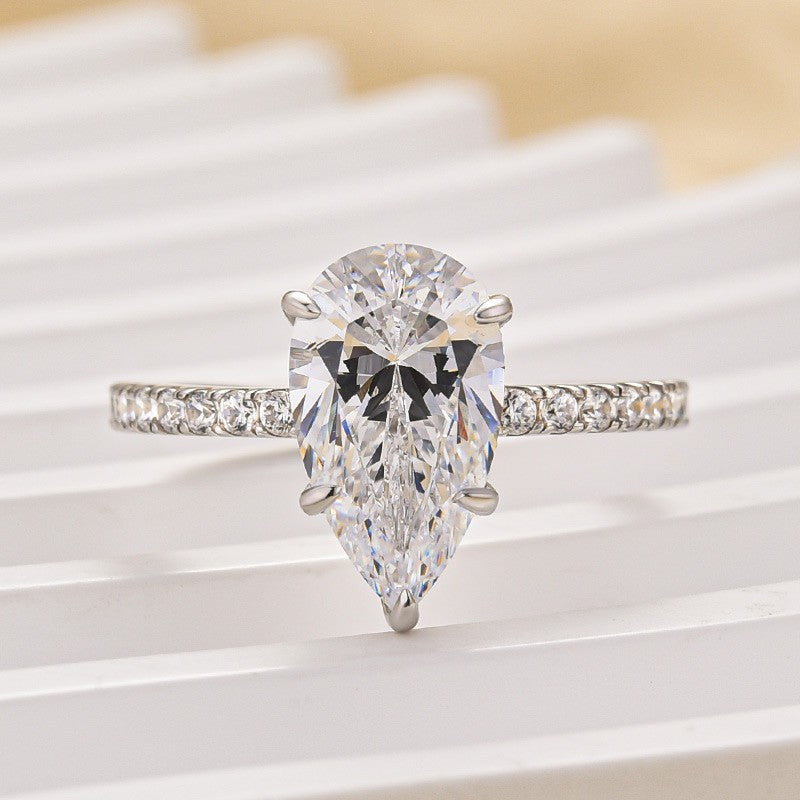 3.0Ct Pear Cut Engagement Ring Travel Ring In Sterling Silver - louilyjewelry
