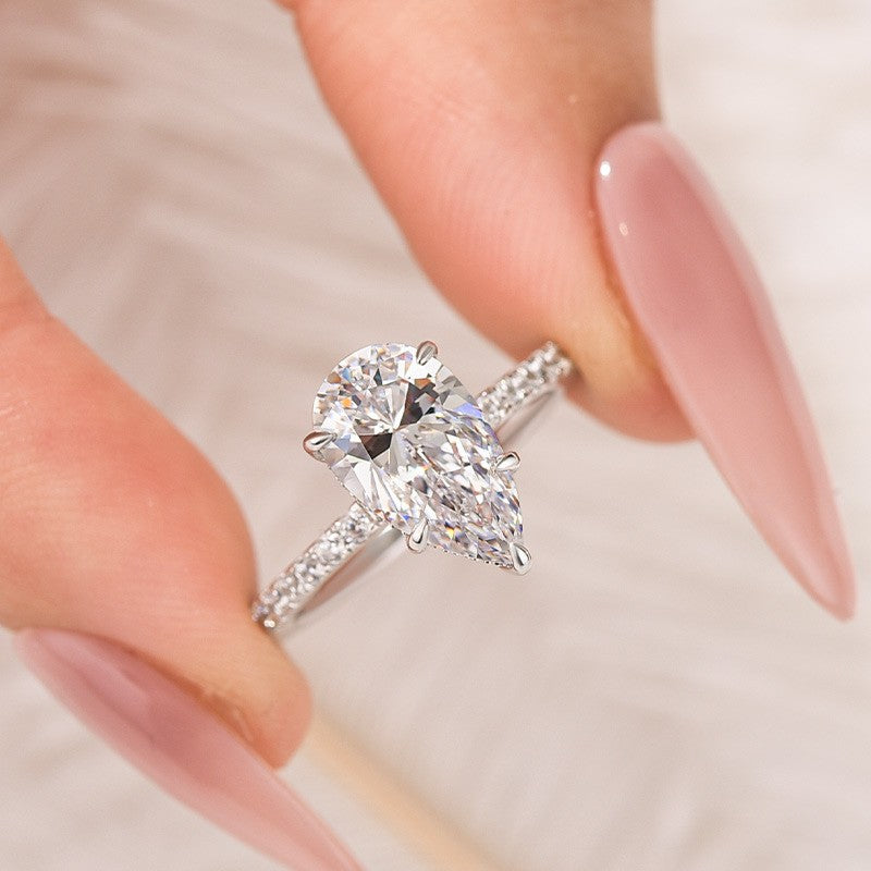 3.0Ct Pear Cut Engagement Ring Travel Ring In Sterling Silver - louilyjewelry