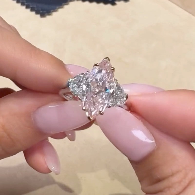 6.0Ct Pink Marquise Cut Three Stone Engagement Ring In Sterling Silver