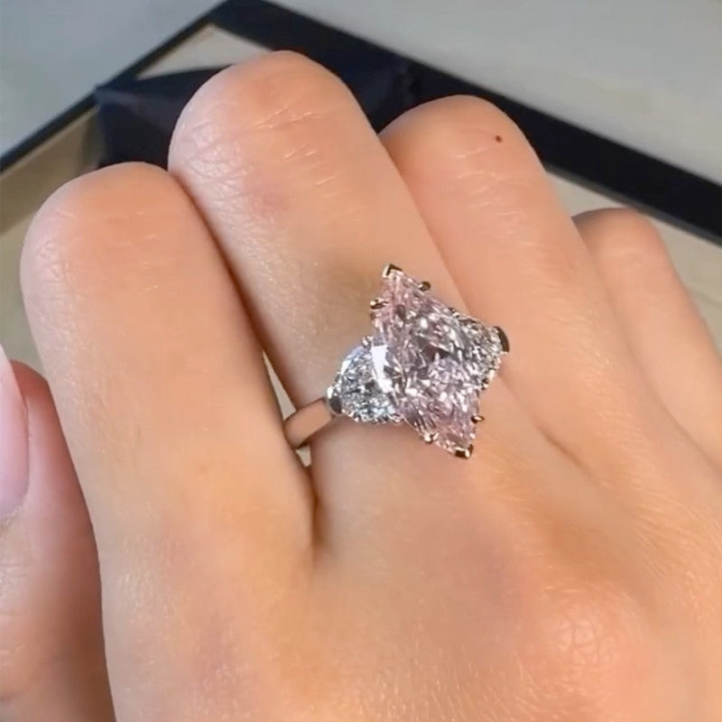 6.0Ct Pink Marquise Cut Three Stone Engagement Ring In Sterling Silver