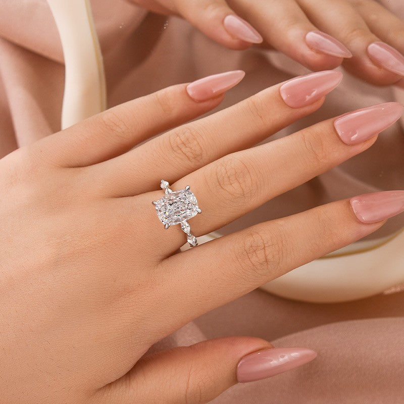 Vintage 5.5Ct Cushion Cut Engagement Ring In Sterling Silver For Women - louilyjewelry