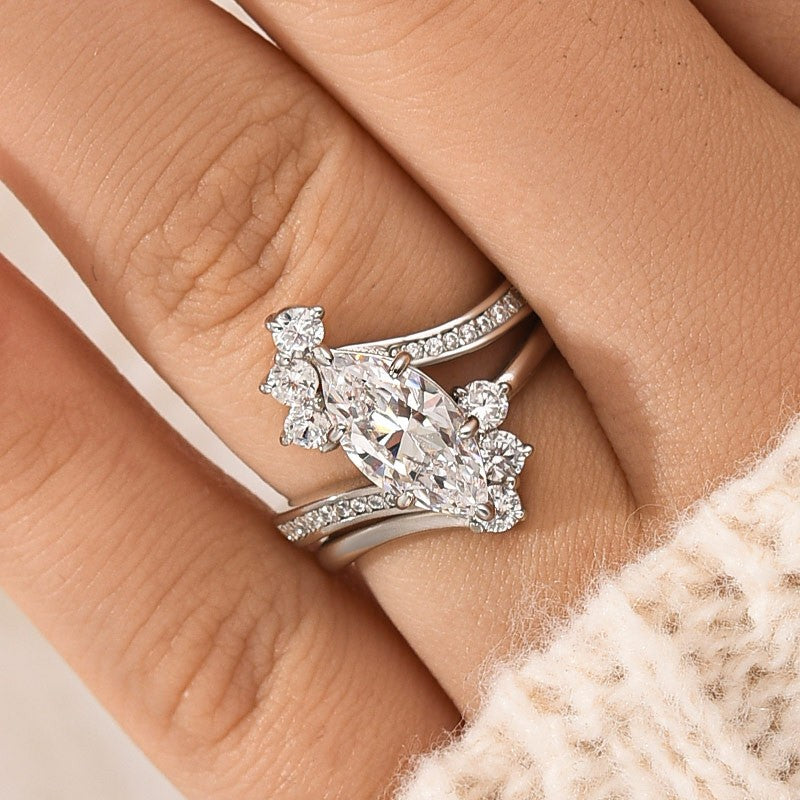 1.5Ct Vintage Marquise Cut Insert Engagement Ring With Vine Shaped Engagement Ring Enhancer