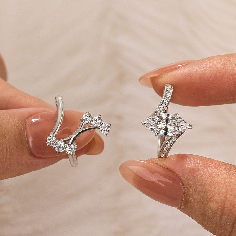 1.5Ct Vintage Marquise Cut Insert Engagement Ring With Vine Shaped Engagement Ring Enhancer