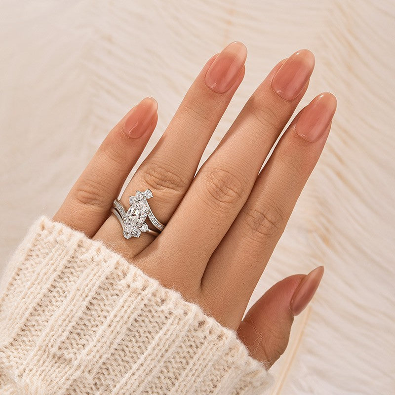 1.5Ct Vintage Marquise Cut Insert Engagement Ring With Vine Shaped Engagement Ring Enhancer