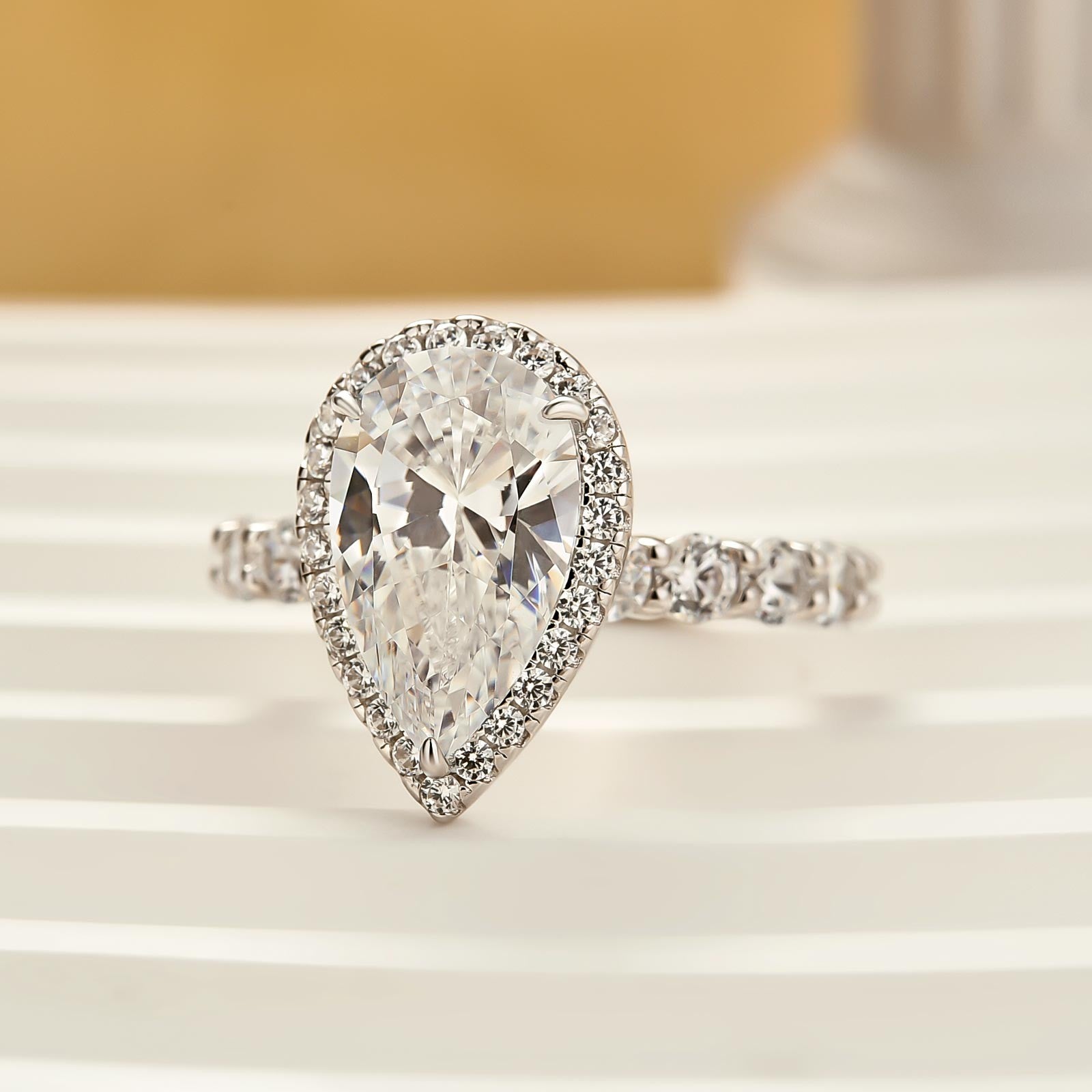 4.0Ct Pear Cut Halo Engagement Ring Travel Ring In Sterling Silver