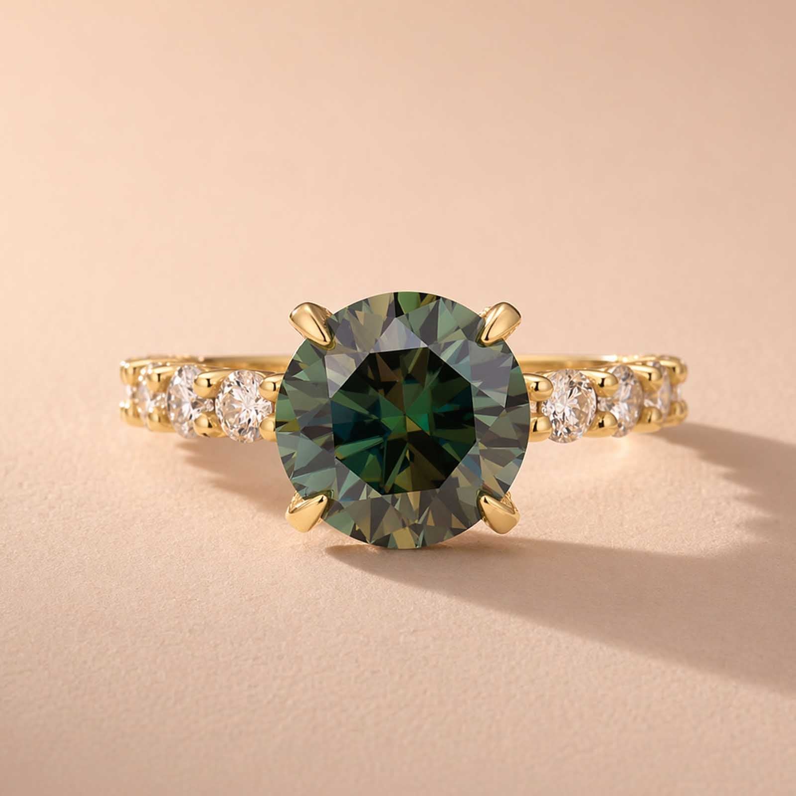 S925 Moissanite 4.0Ct Green Round Cut Gold Plated Engagement Ring/Wedding Set For Everyday Wear