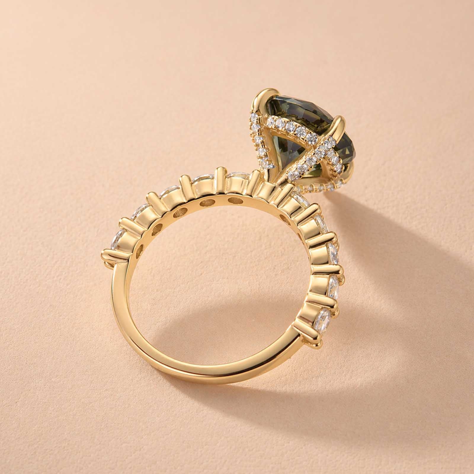 S925 Moissanite 4.0Ct Green Round Cut Gold Plated Engagement Ring/Wedding Set For Everyday Wear