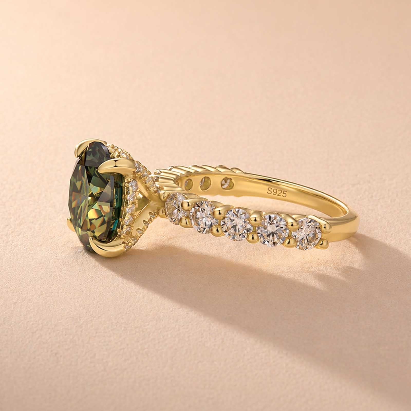 S925 Moissanite 4.0Ct Green Round Cut Gold Plated Engagement Ring/Wedding Set For Everyday Wear