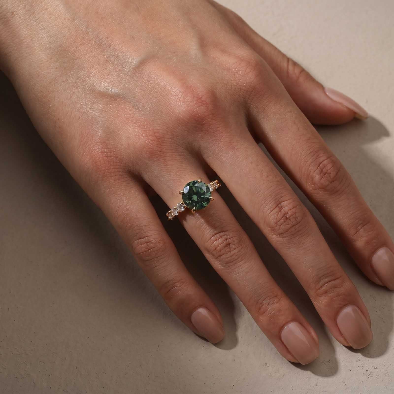 S925 Moissanite 4.0Ct Green Round Cut Gold Plated Engagement Ring/Wedding Set For Everyday Wear