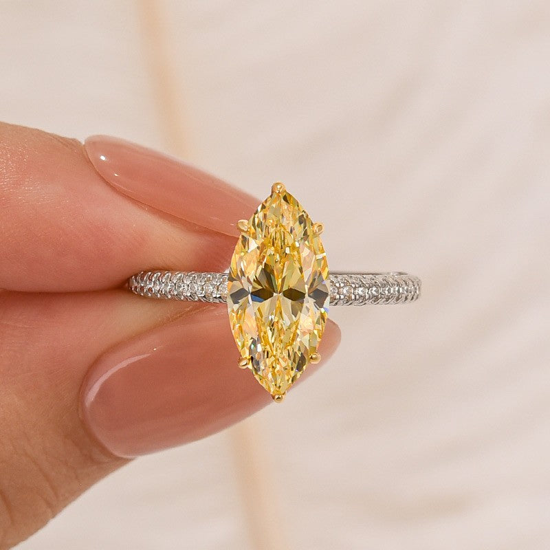 3.0Ct Marquise Cut Yellow Engagement Ring In Sterling Silver