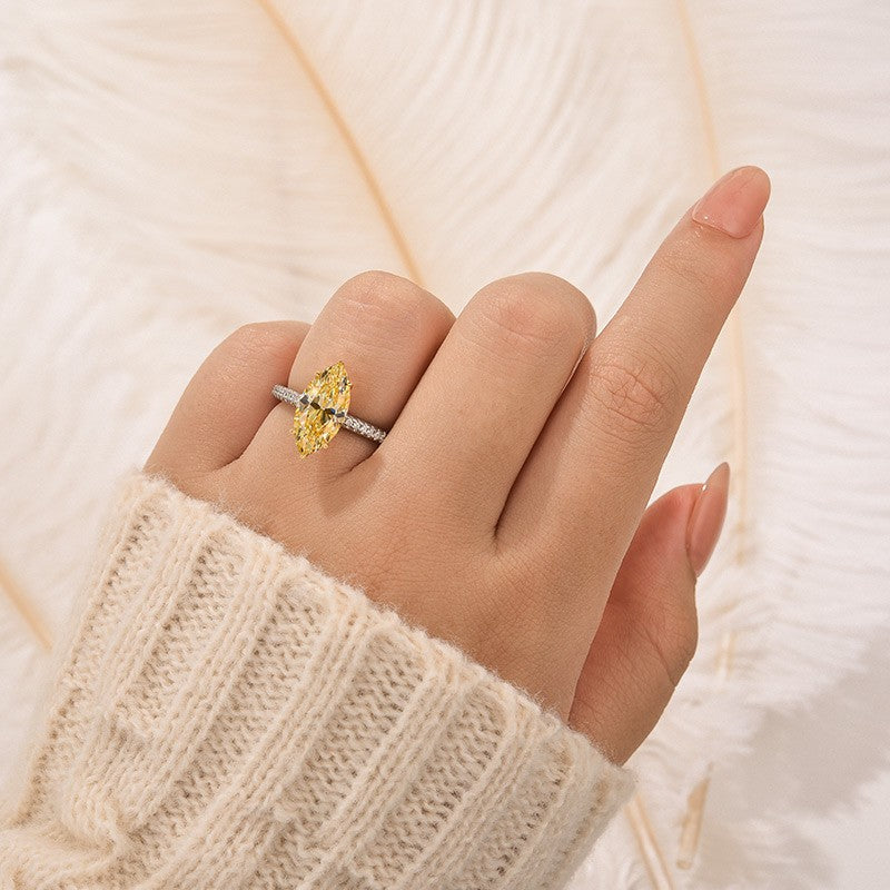 3.0Ct Marquise Cut Yellow Engagement Ring In Sterling Silver