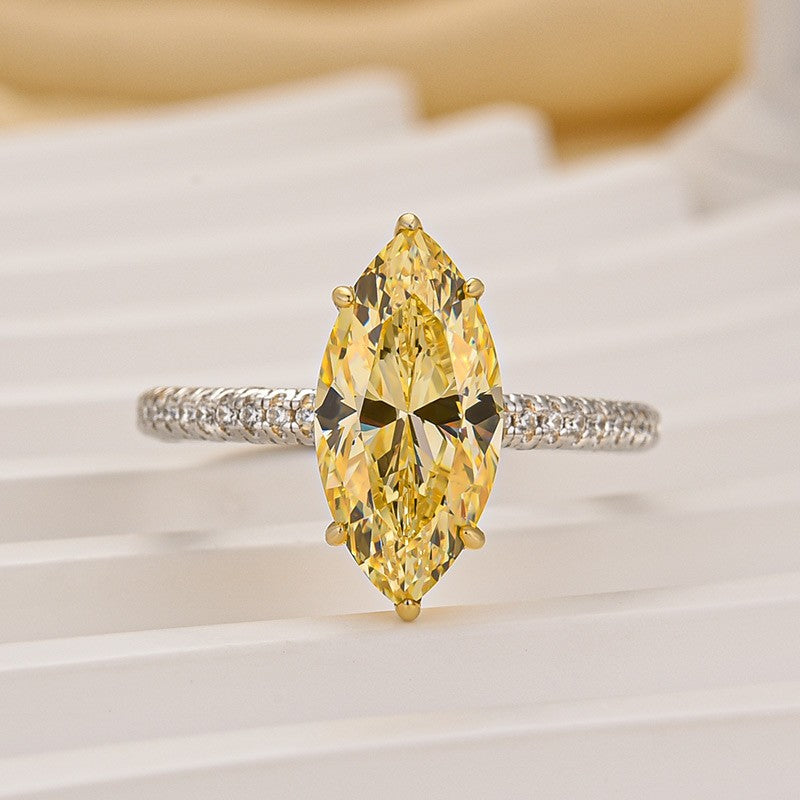 3.0Ct Marquise Cut Yellow Engagement Ring In Sterling Silver