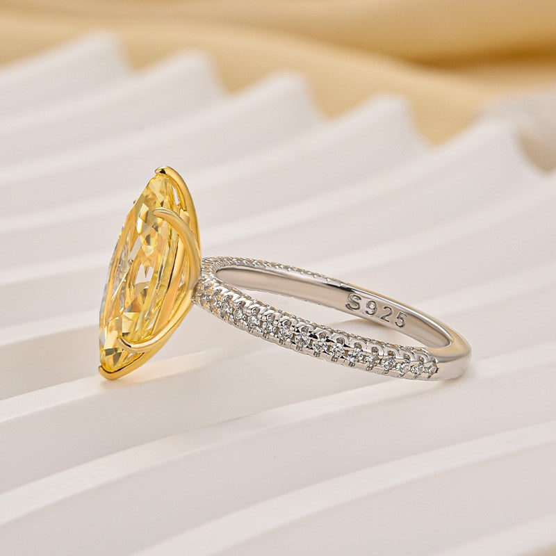 3.0Ct Marquise Cut Yellow Engagement Ring In Sterling Silver