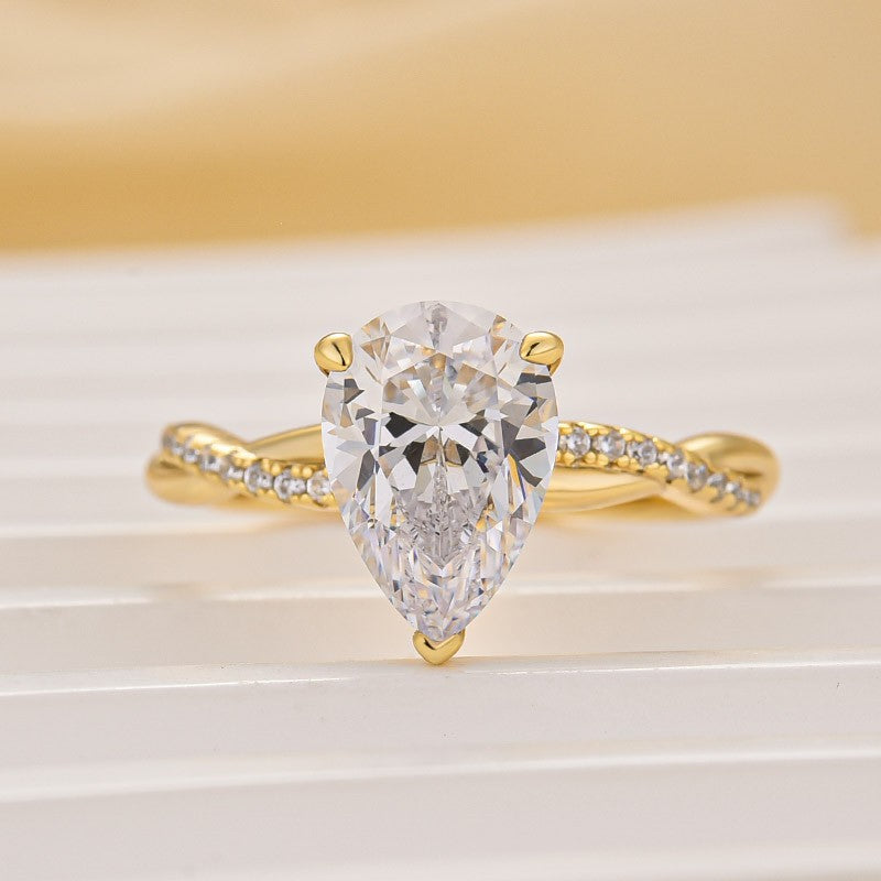 2.0Ct Pear Cut Twist Engagement Ring In Sterling Silver