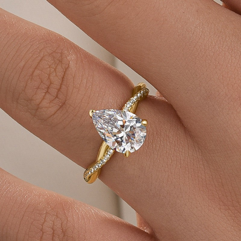 2.0Ct Pear Cut Twist Engagement Ring In Sterling Silver