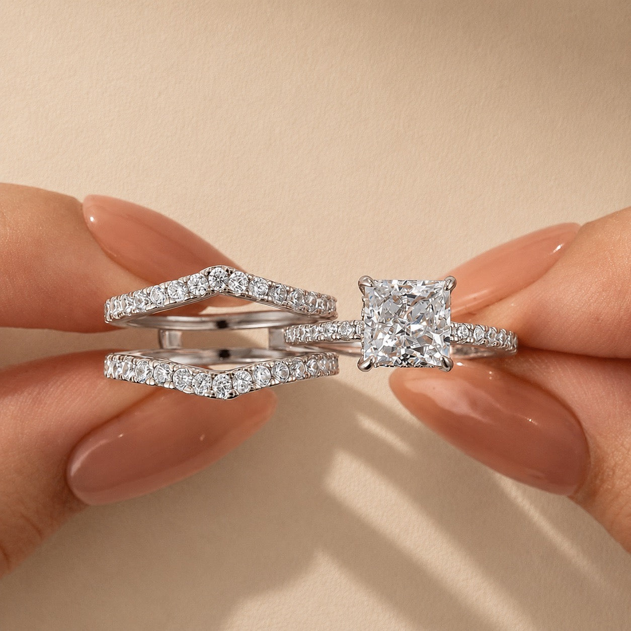 S925 2.0Ct Princess Cut Insert 2PC Wedding Ring Set In Sterling Silver Engagement Ring with Enhancer Band
