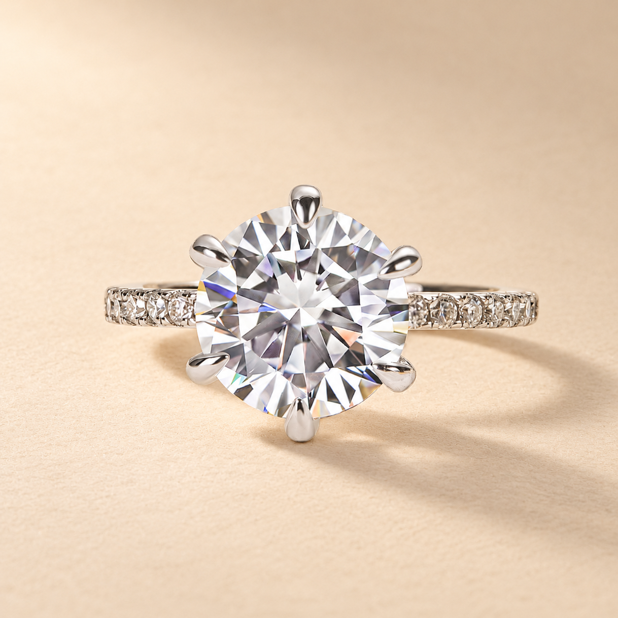 Moissanite 2.0~4.0Ct 6 Prong Round Cut Engagement Ring