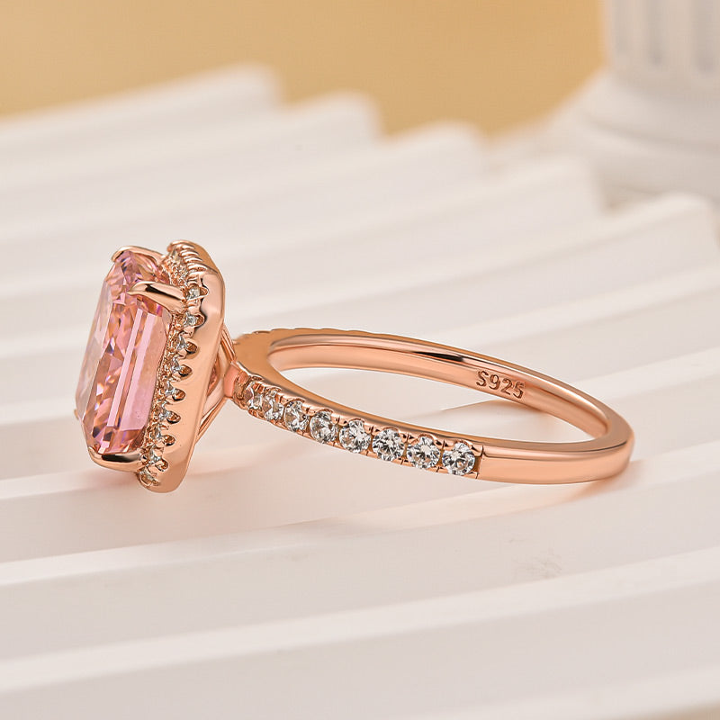 3.0Ct Radiant Cut Halo Pink Stone Engagement Ring In Sterling Silver
