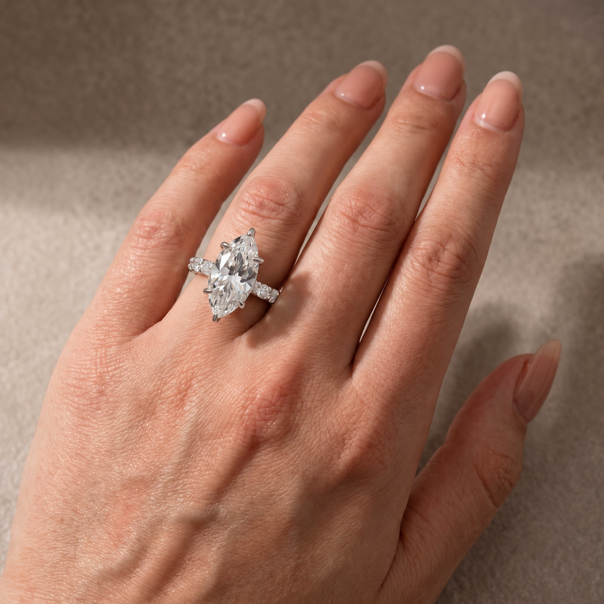 4.0Ct / 6.0Ct Marquise Cut Engagement Ring Full Simulated Diamond Promise Ring In Sterling Silver