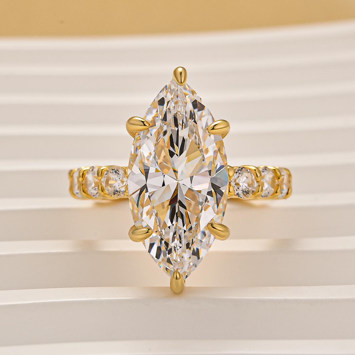 6.0 Carat Marquise Cut Engagement Ring Full Simulated Diamond In Sterling Silver