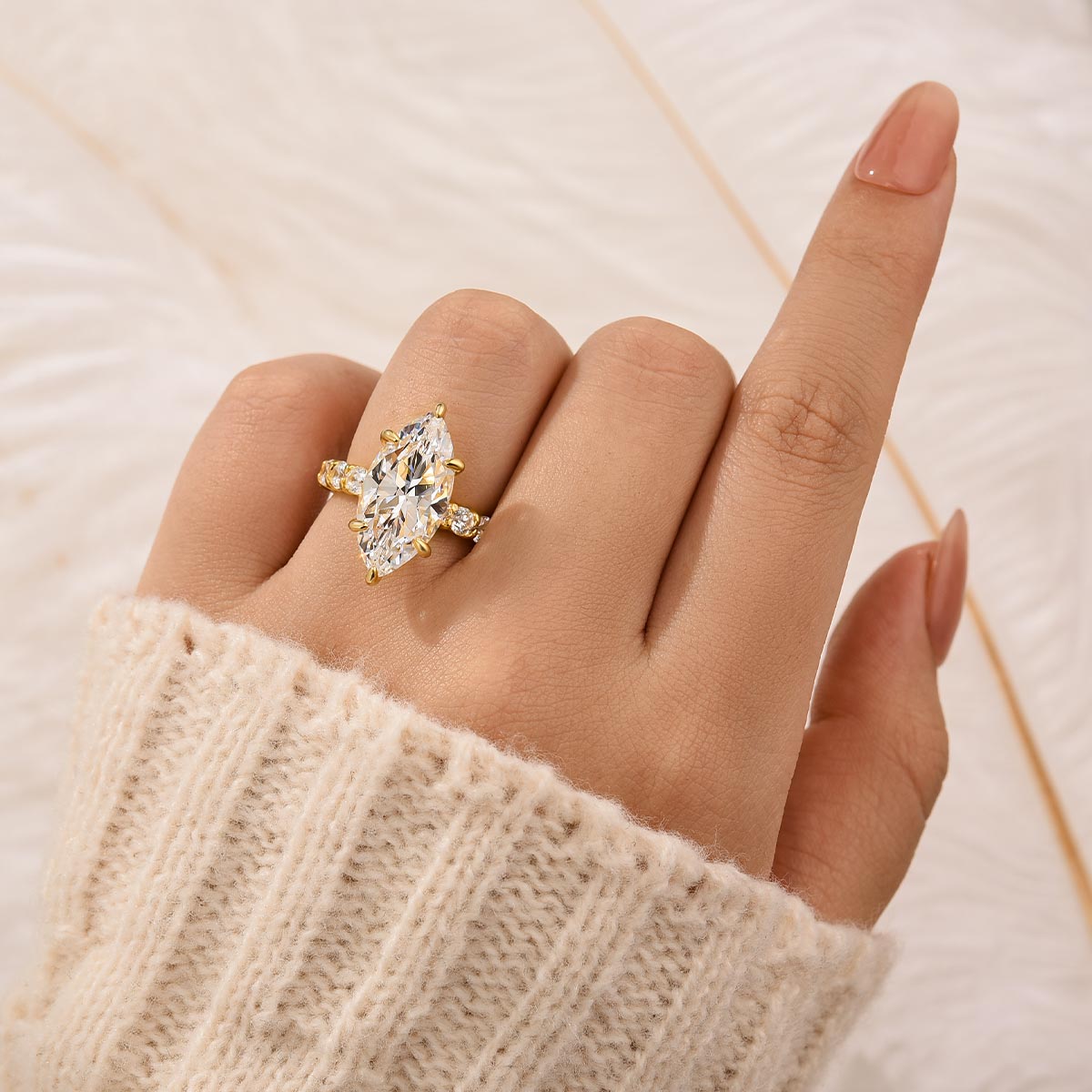 6.0 Carat Marquise Cut Engagement Ring Full Simulated Diamond In Sterling Silver