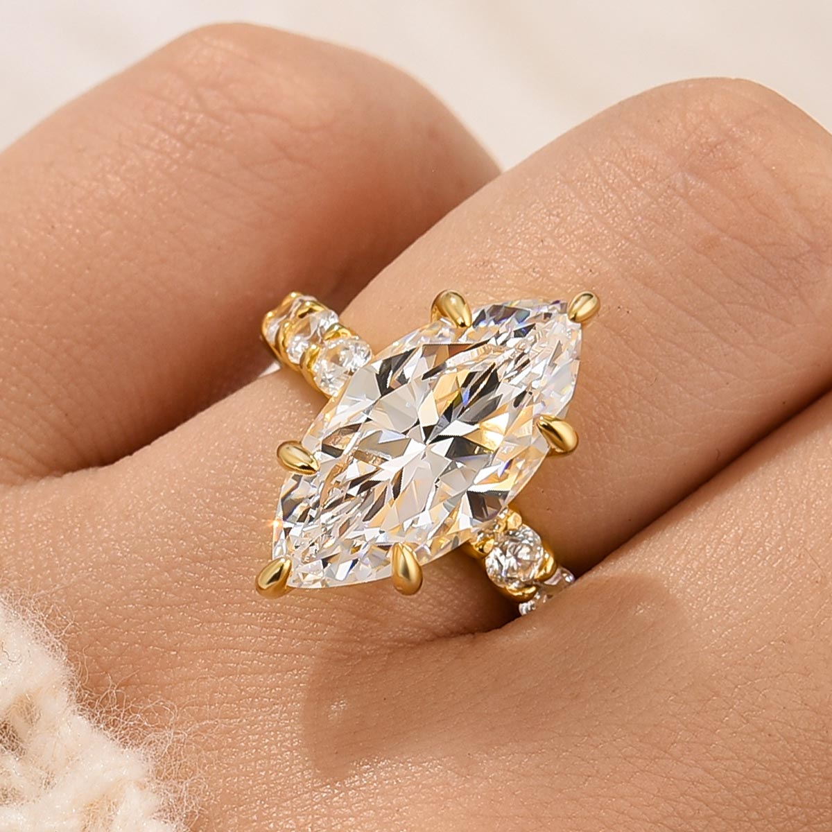 Marquise Cut Engagement Ring 6.0 Carat Simulated Diamond 925 Sterling Silver Wedding Ring with Side Stones