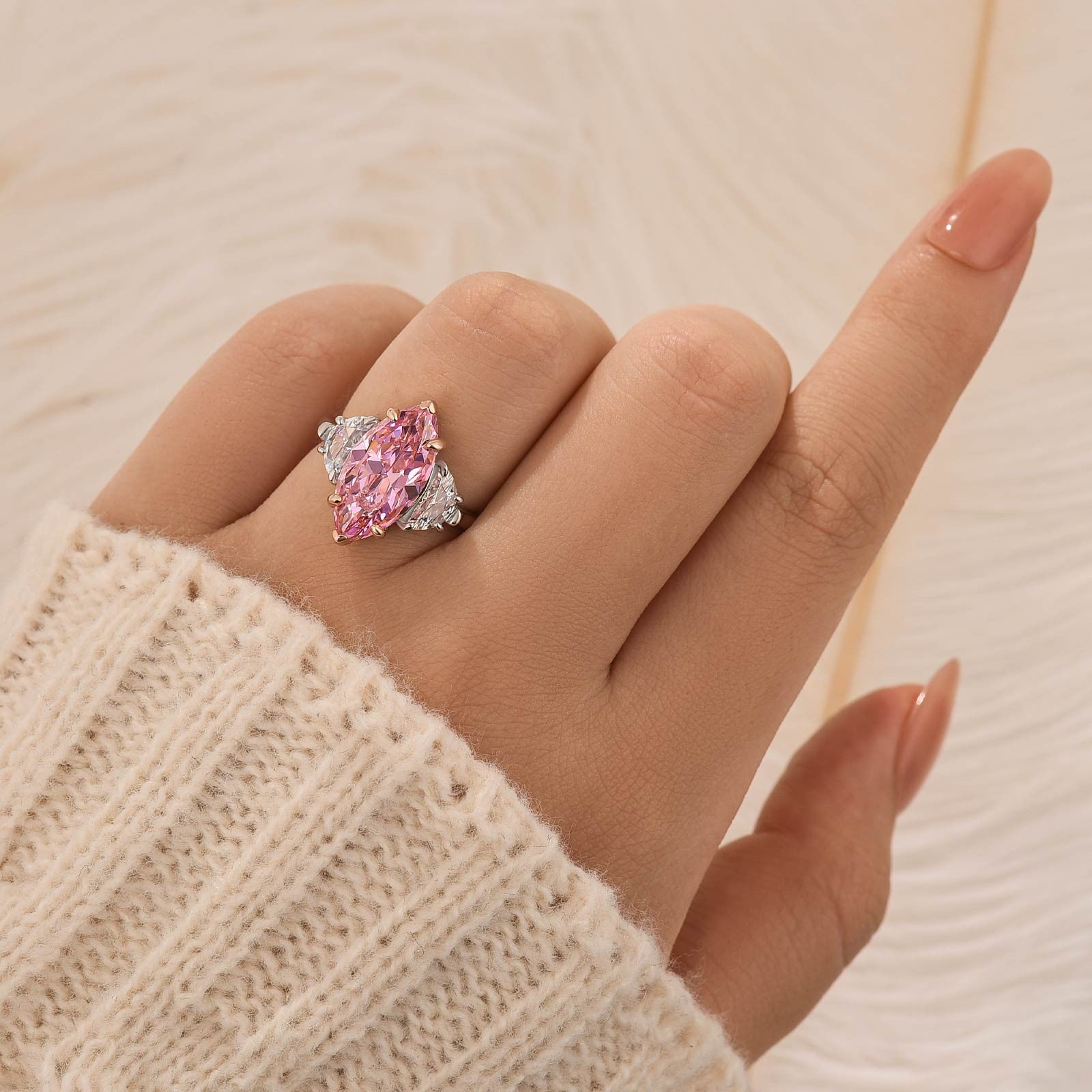 4.0Ct Pink Marquise Cut Three Stone Engagement Ring Travel Ring In Sterling Silver