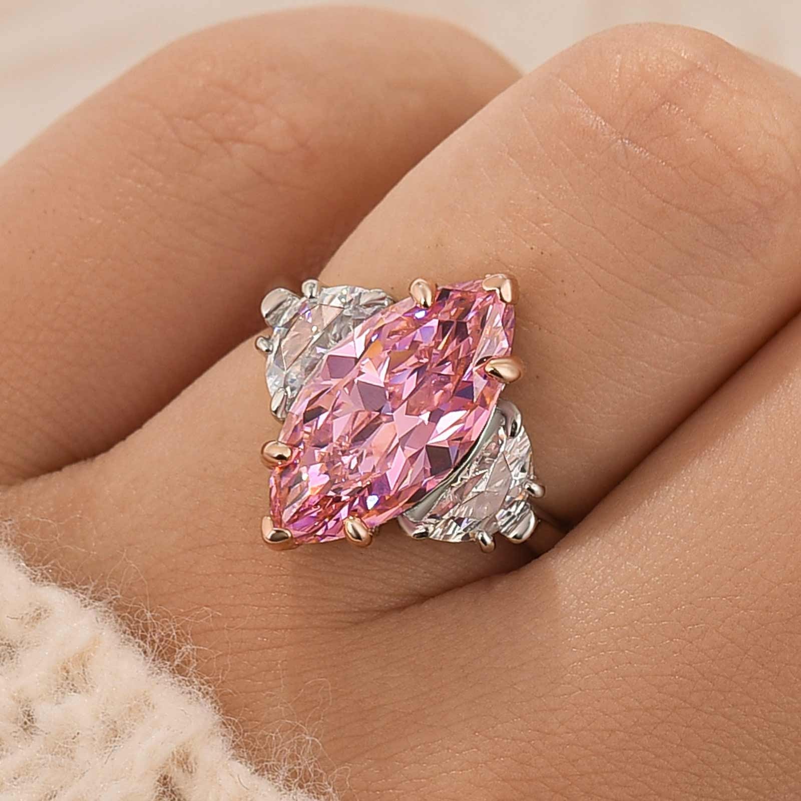 4.0Ct Pink Marquise Cut Three Stone Engagement Ring Travel Ring In Sterling Silver