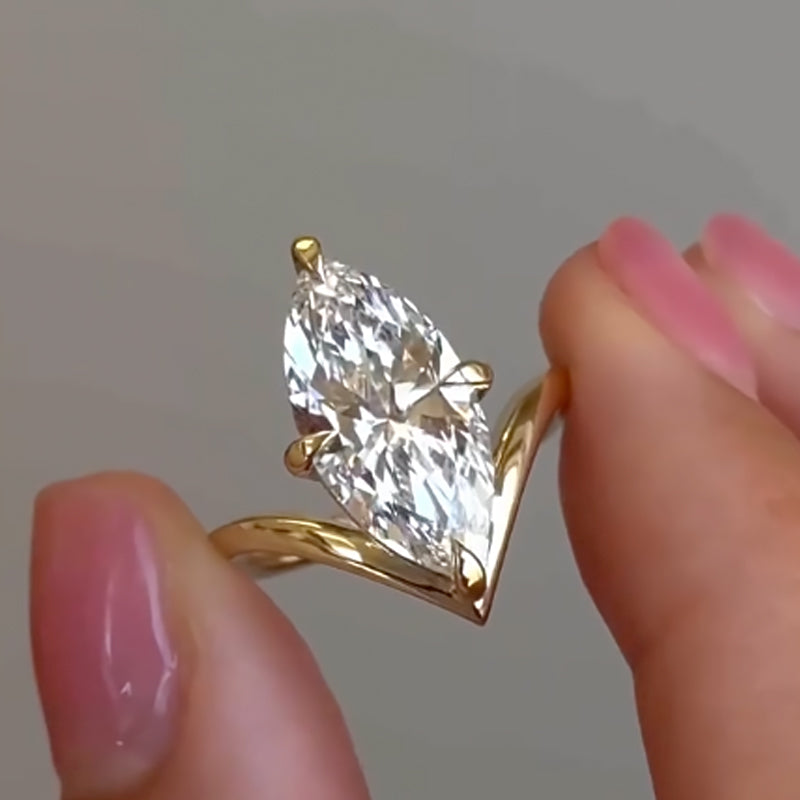 Elegant 4Ct Marquise Solitaire Yellow Gold Engagement Ring