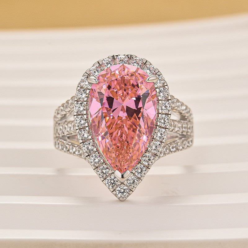 Vintage Split Shank Halo 4.5Ct Pear Cut Pink Engagement Ring In Sterling Silver