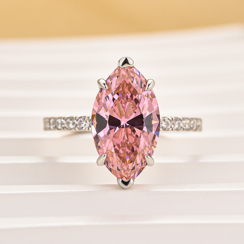 Pink 4.0 Marquise Cut Engagement Ring In Sterling Silver