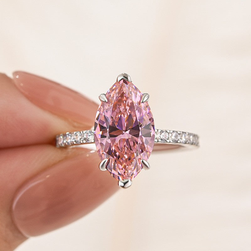 Pink 4.0 Marquise Cut Engagement Ring In Sterling Silver