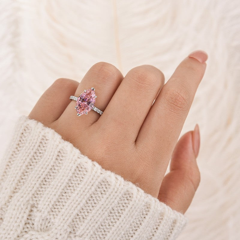 Pink 4.0 Marquise Cut Engagement Ring In Sterling Silver