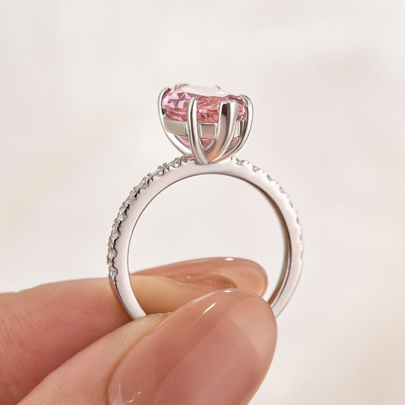 Pink 4.0 Marquise Cut Engagement Ring In Sterling Silver