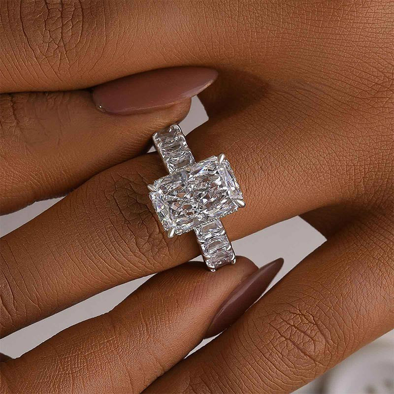 5.0Ct Radiant Cut Hidden Halo Luxe Engagement Ring In Sterling Silver - louilyjewelry