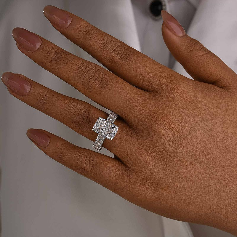 5.0Ct Radiant Cut Hidden Halo Luxe Engagement Ring In Sterling Silver