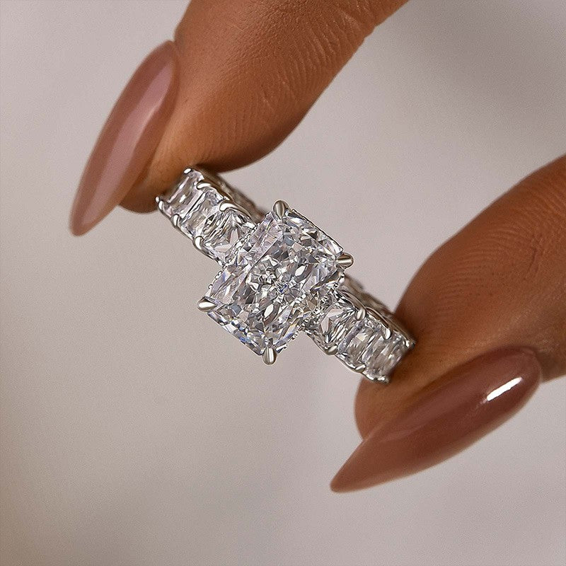 5.0Ct Radiant Cut Hidden Halo Luxe Engagement Ring In Sterling Silver - louilyjewelry