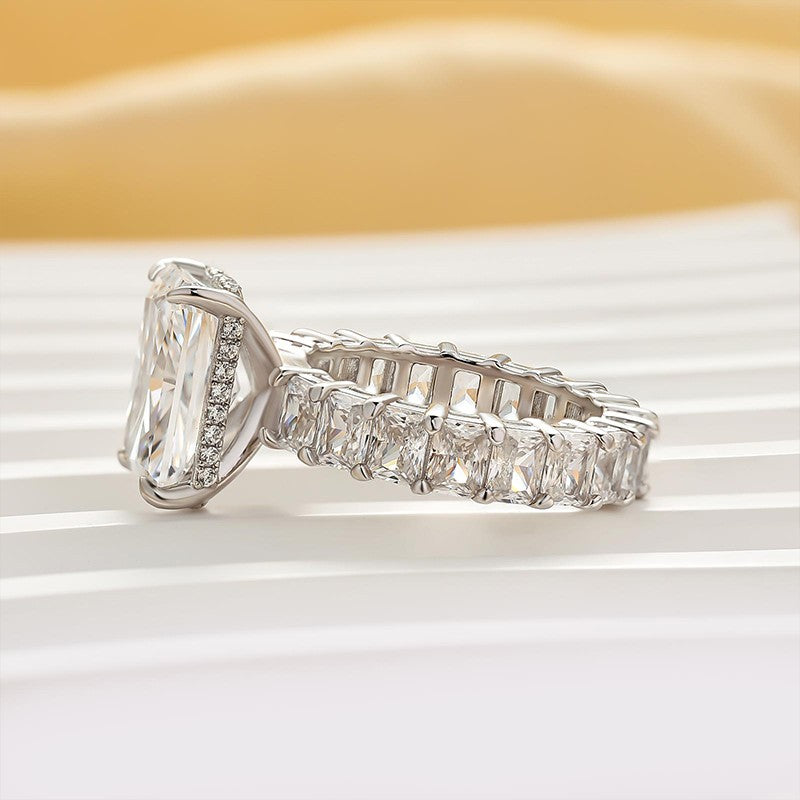 5.0Ct Radiant Cut Hidden Halo Luxe Engagement Ring In Sterling Silver