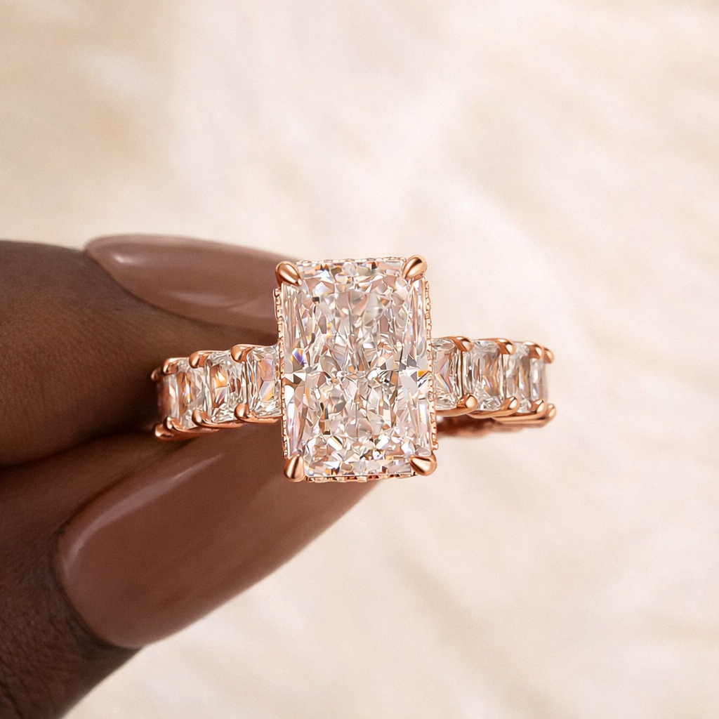 5.0Ct Radiant Cut Hidden Halo Luxe Engagement Ring In Sterling Silver - louilyjewelry