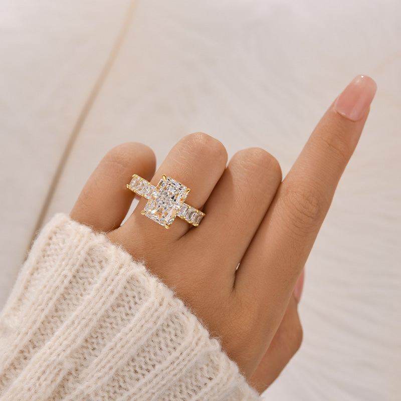 5.0Ct Radiant Cut Hidden Halo Luxe Engagement Ring In Sterling Silver