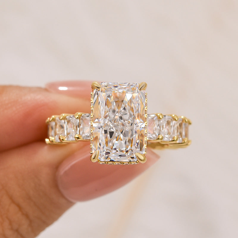 5.0Ct Radiant Cut Hidden Halo Luxe Engagement Ring In Sterling Silver