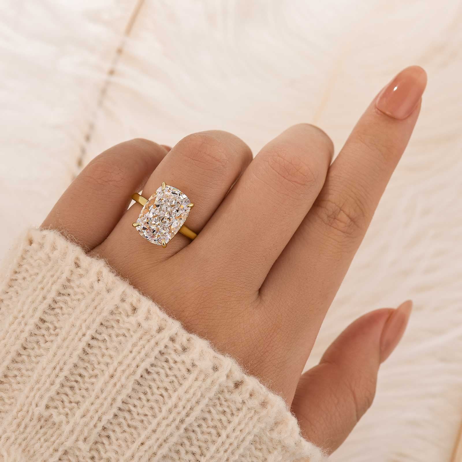 S925 Sparkle 4.5~8.5Ct Cushion Cut Engagement Ring In Sterling Silver Daily Wear Ring