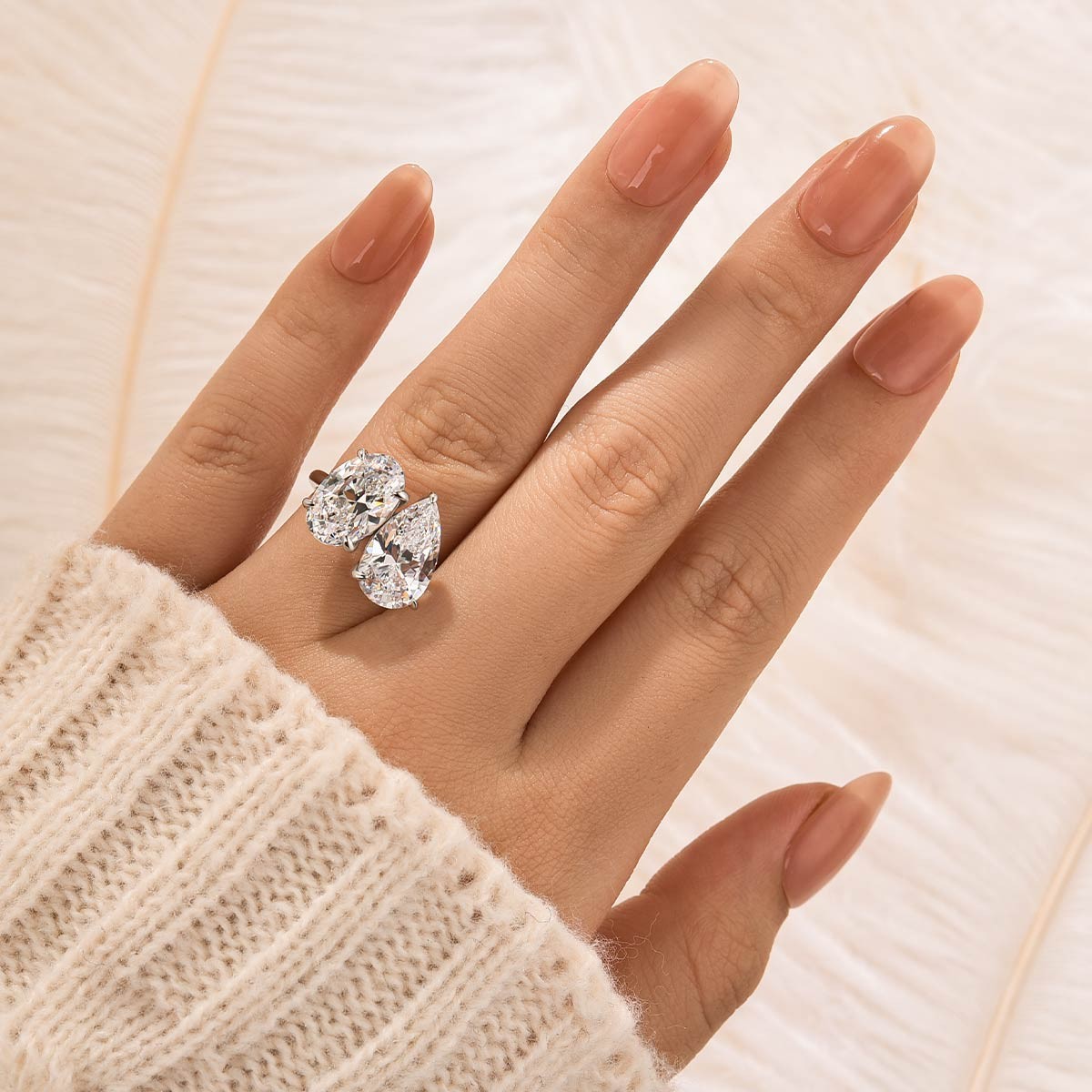 Toi et Moi Oval Cut & Pear Cut Engagement Ring Travel Ring